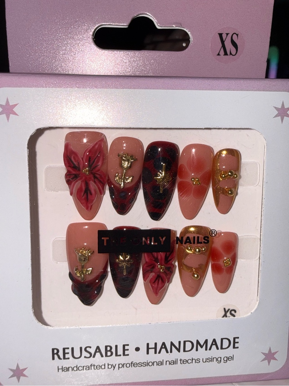 The Only Nails Handmade Reusable Pink & Red Floral Nail Set